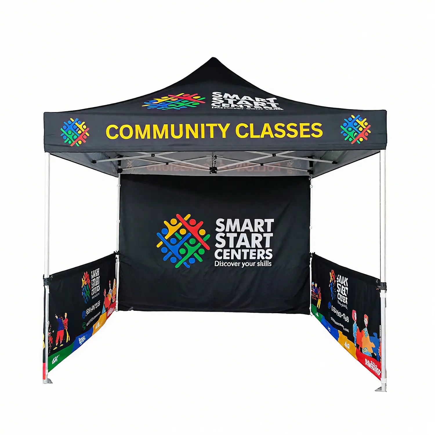 Pyrasun 10x10ft Foundation custom tent with Smart Start Centers branding, for community events and promotions