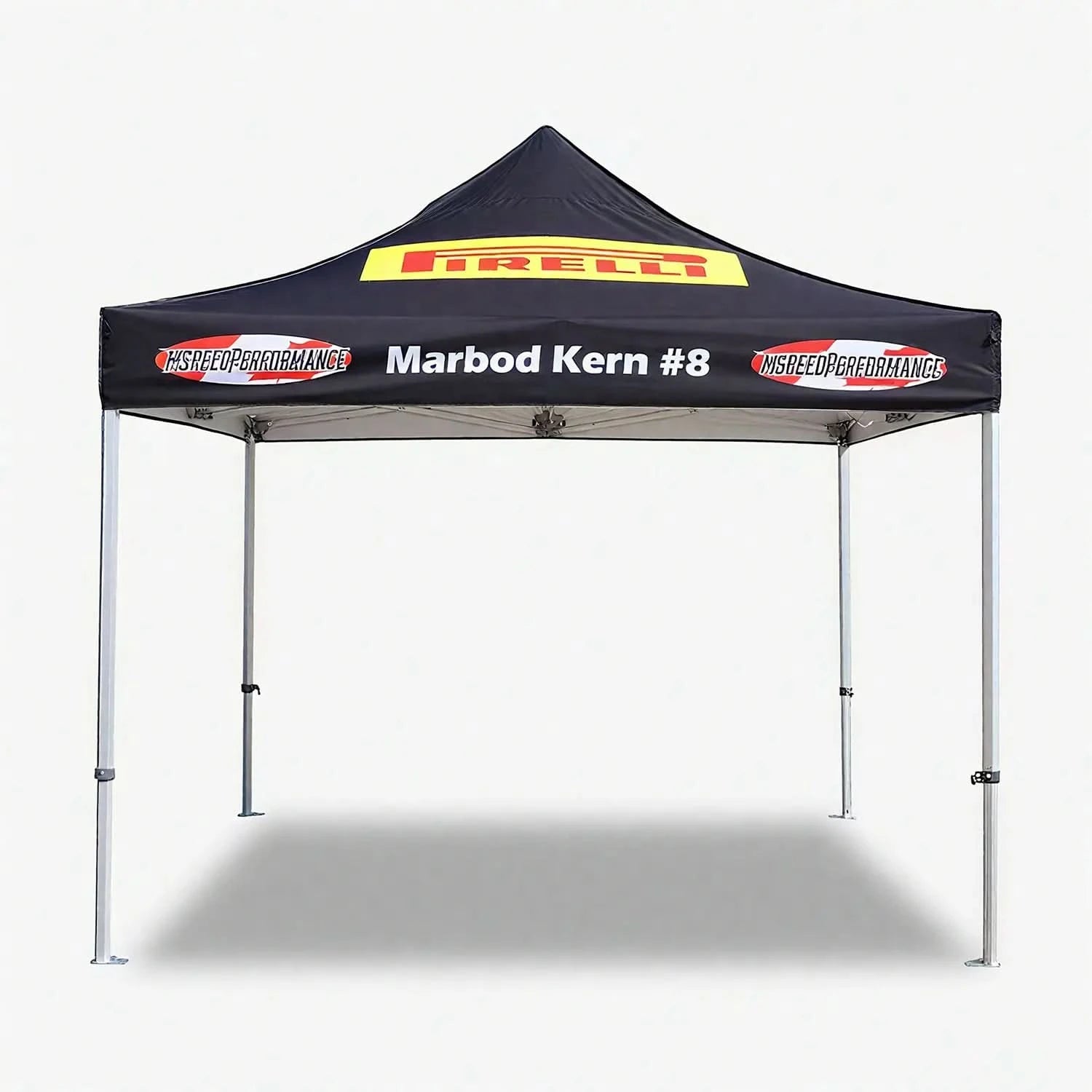 Custom pop-up tent with sturdy metal frame, designed for outdoor use and professional events