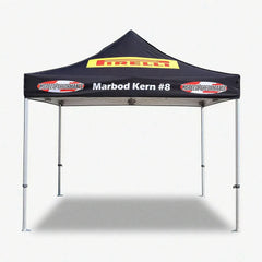 Custom pop-up tent with sturdy metal frame, designed for outdoor use and professional events