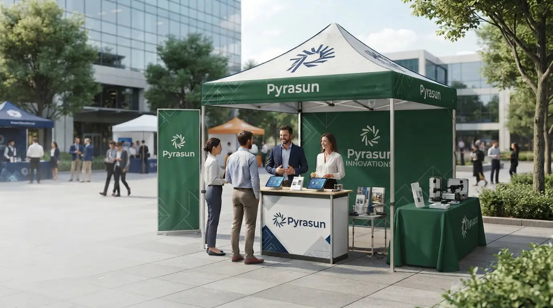 Outdoor display showcasing different tiers of commercial custom canopy tents and event setups to illustrate pricing options.