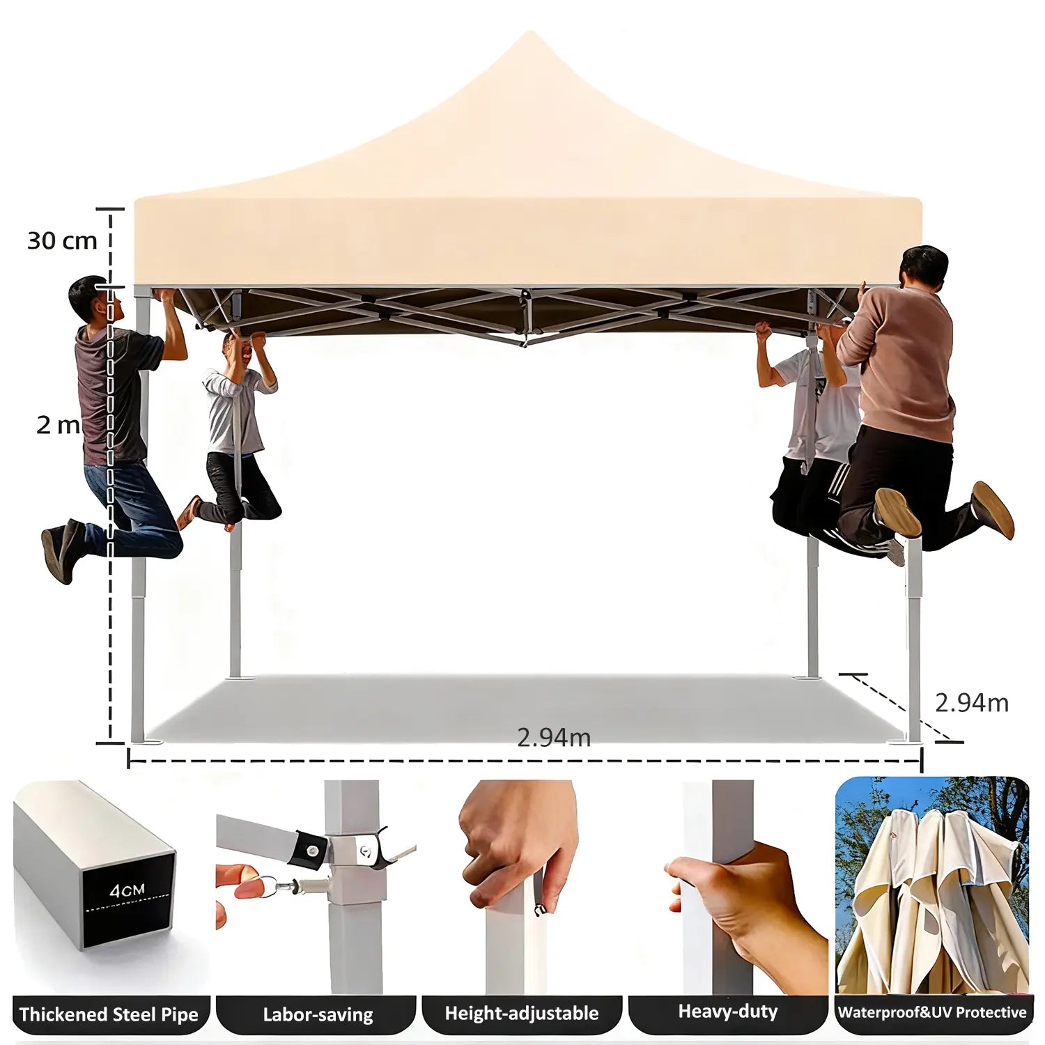 Adjustable height outdoor canopy for maximum sun protection