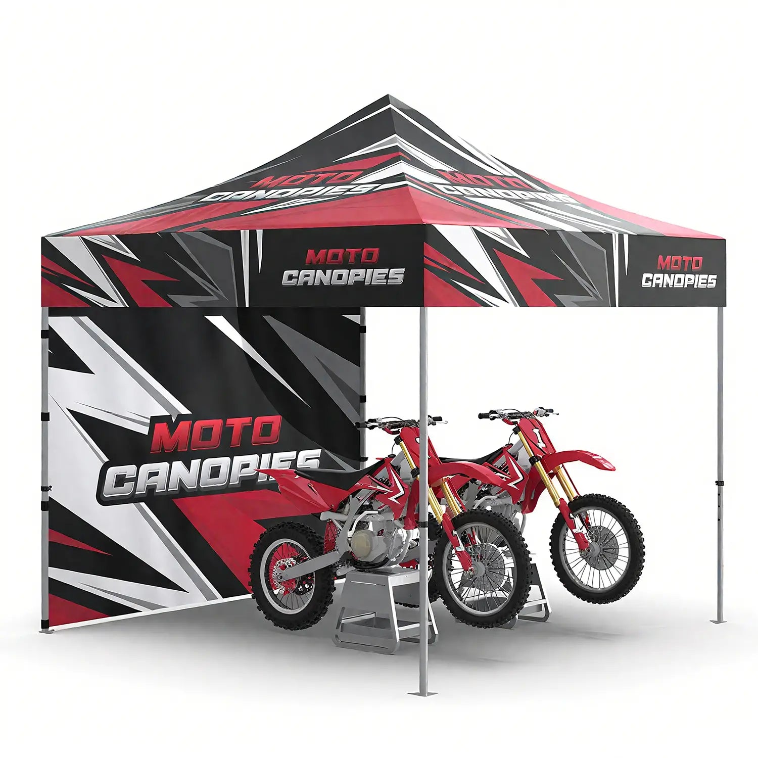 Pyrasun 10x10ft Foundation custom tent, perfect for motorcycle events and exhibitions