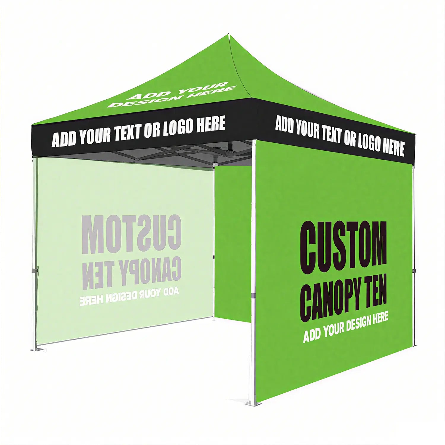 Variety of custom pop-up tents in different colors and designs, perfect for trade shows, events, and exhibitions