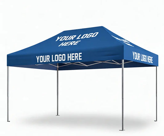 Pyrasun 10x15 custom pop up tent with logo configuration, balanced display space for mid-size business events.