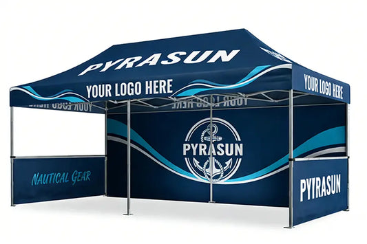 Pyrasun professional 10x20 custom canopy tent manufacturer, large event branded tent for maximum market visibility.
