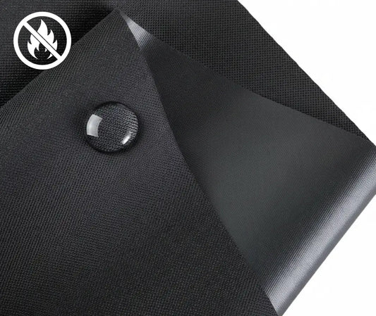 Heavy-duty 600D polyester with thick waterproof PVC backing, industrial-grade tent fabric for long-term outdoor Pyrasun canopies.