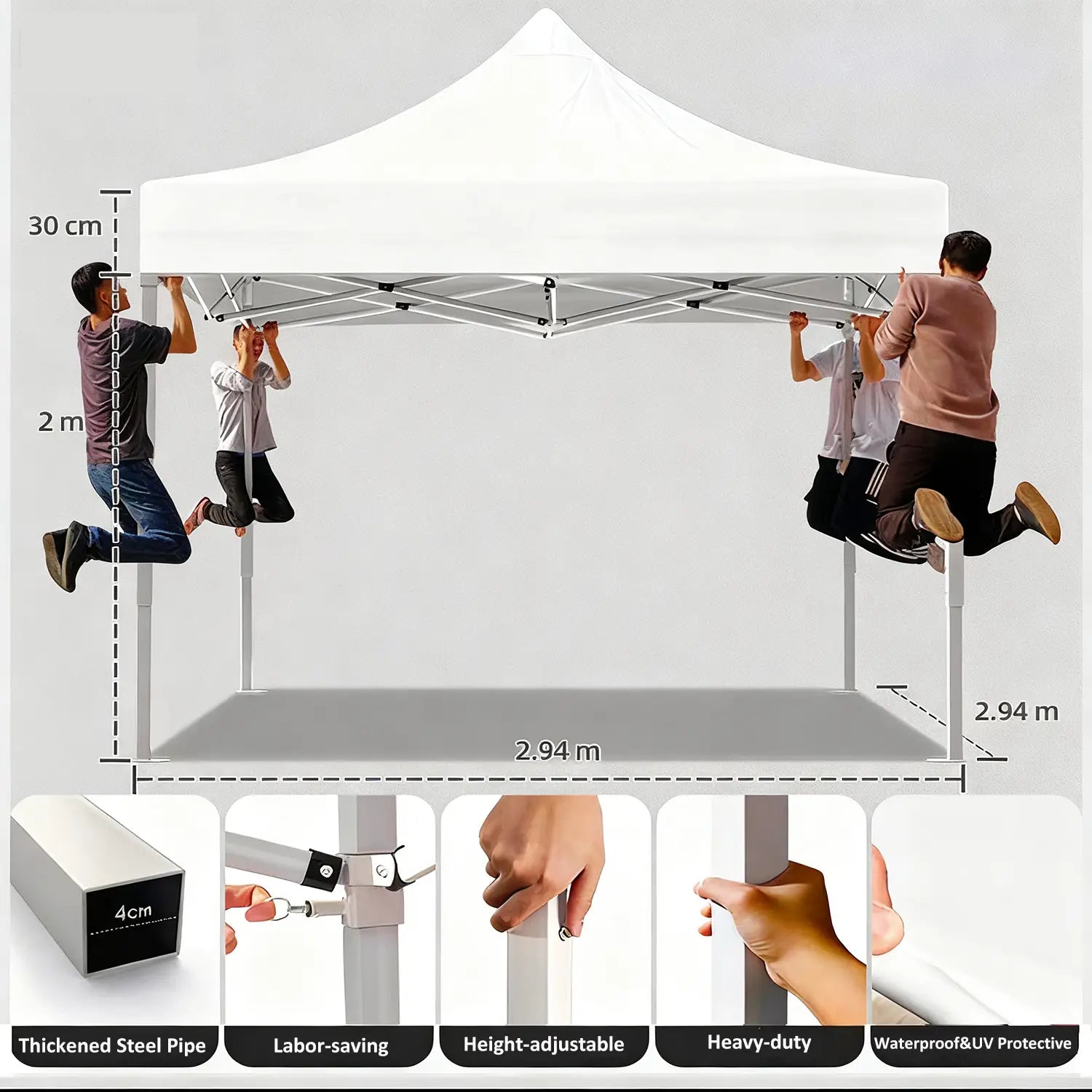 White pop-up sunshade canopy with quick assembly for outdoor event